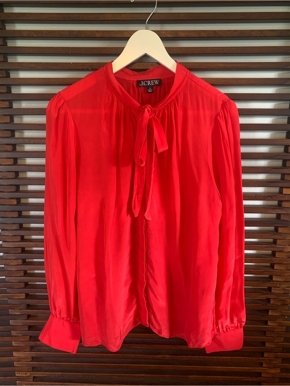 J. Crew Bright Red Tie-Neck Blouse